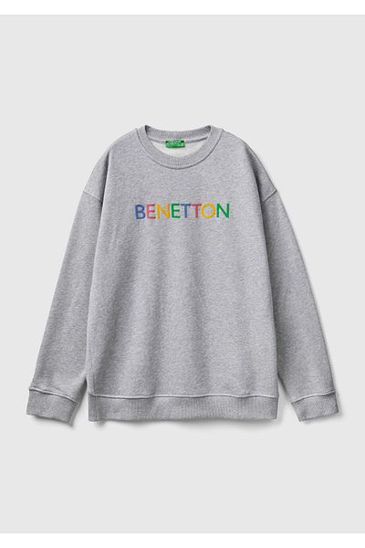 United Colors of Benetton Ανδρικό φούτερ με τυπωμένο λογότυπο με γκρι χρώμα