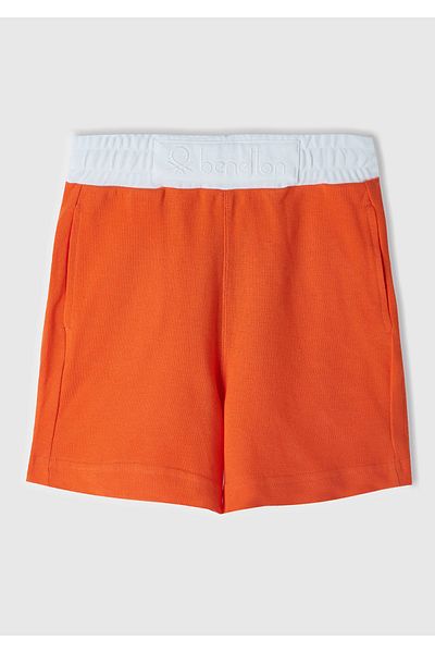 United Colors of Benetton Băieți - Pantaloni scurți Polo Pique cu șnur în talie cu imprimeu cu logo portocaliu, un singur buzunar