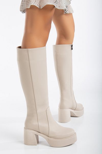 RİSSOLİ RİSSOLİ BEIGE CREAM SKIN Cizme cu toc cu platformă ușoară