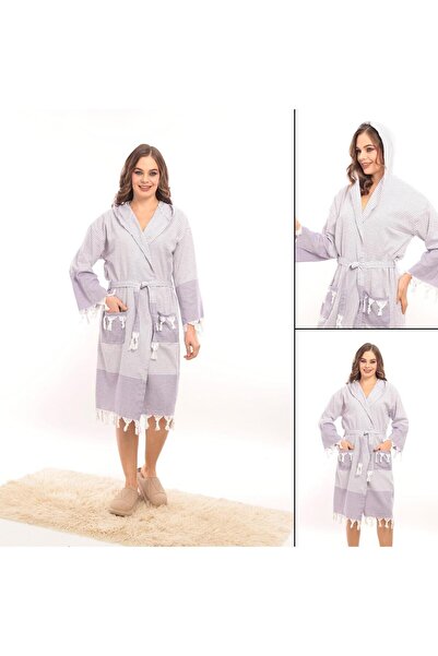 ROZET TEKSTİL Hürrem Püsküllü Kapüşonlu Banyo Sauna Havuz Plaj Kadın Erkek Un...