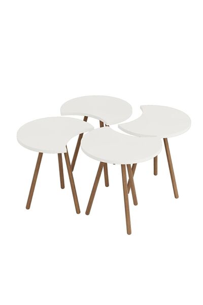 interGO Orta Sehpa Dörtlü Zigon Ahşap Ayaklı - Beyaz