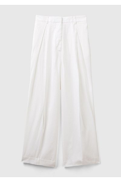 United Colors of Benetton White Linen/Lyosel Mix - Women's Pleated Trousers