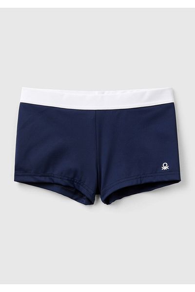 United Colors of Benetton Boy's Short Swim Shorts - Indigo Mix, Logo Embroidered, Drawstring Waist
