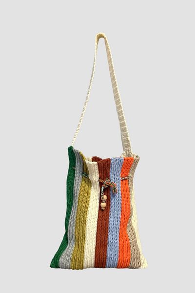 Uretti Rukiye 7294 - Geantă de frânghie de mână Macrame de 42 cm / Multicolor
