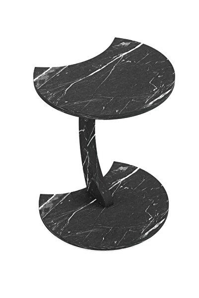 interGO Jet Tekerlekli C Sehpa Koltuk Sehpası Yan Sehpa Zigon Sehpa Servis Sehpası - Siyah Mermer Desen