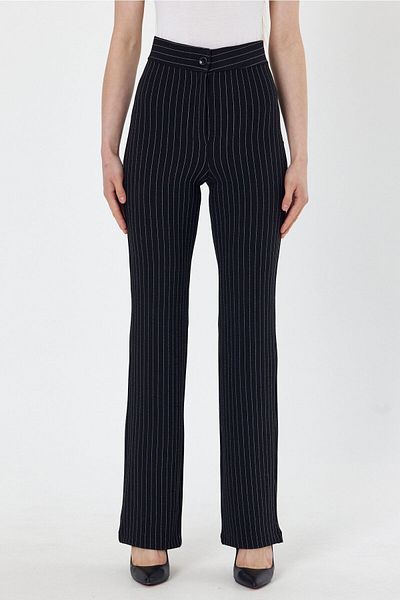 macharel jeans Women's Striped Black High Waist Slim-fit Flare Leg Palazzo Pants