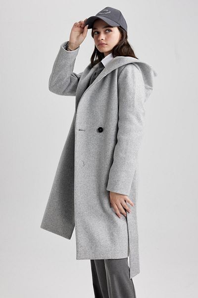 DeFacto Hooded Regular Fit Belted Cashmere Coat - A0991ax23wn