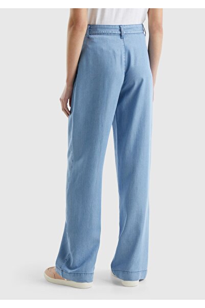 United Colors of Benetton Liyosel albastru cu centură - pantaloni de damă cu șnur cu talie lată