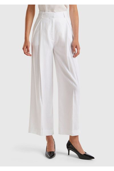United Colors of Benetton White Linen/Lyosel Mix - Women's Pleated Trousers