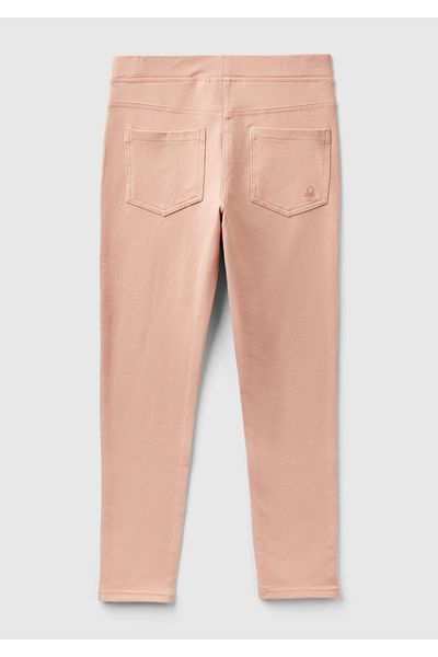United Colors of Benetton Fete - Pantaloni cu jambiere elastice pudrate cu detaliu logo, 4 buzunare