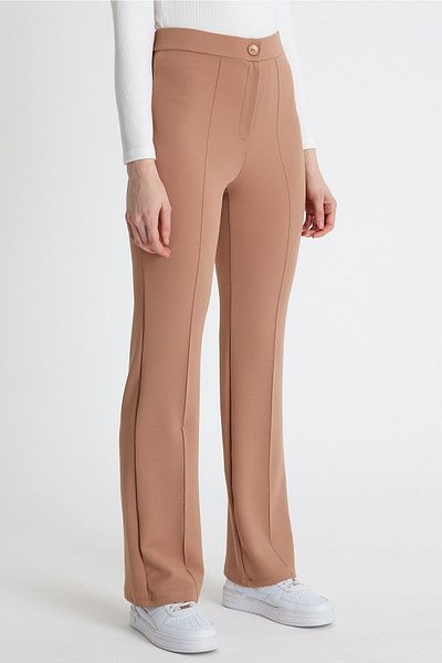 macharel jeans Women's Beige High Waist Slim-fit Flare Leg Palazzo Pants