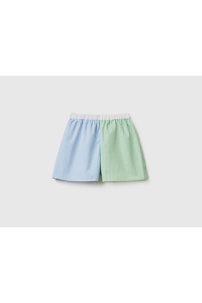 United Colors of Benetton Shorts aus Vichy-Popeline im Farbblockdesign für Mädchen in Grün-Braun