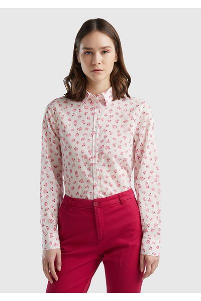 United Colors of Benetton Cămașă de damă 100% bumbac cu model mixt roz