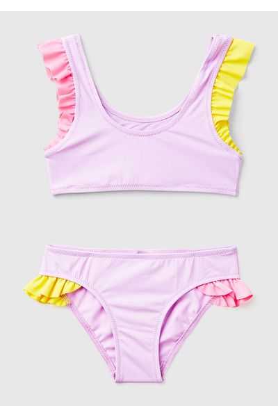 United Colors of Benetton Girl's Lilac Mix Multicolor Ruffle Detailed Bikini Set