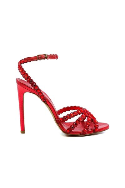 Sofia Baldi Red Leather Lada Women's Heeled Sandals