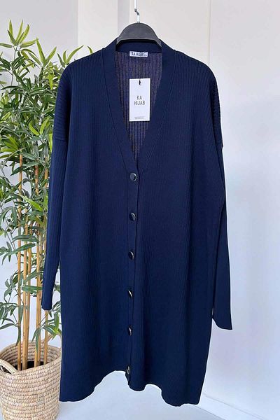 Ka Hijab Cardigan Hijab Mercerizat cu nervuri - Bleumarin