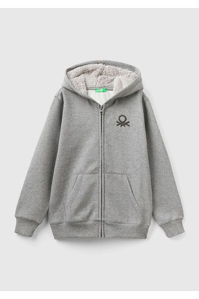 United Colors of Benetton Benetton Logo Boys' Anthracite Melange Plush Sweatshirt