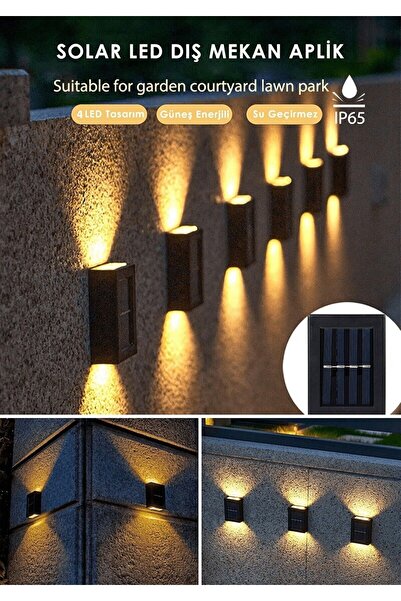 Bosile 4 Ledli Solar Çift Taraflı Duvar Lambası Güneş Enerjili Aydınlatma Dek...