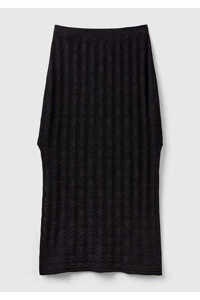 United Colors of Benetton Women's Black 100% Cotton All Patterned Long Skirt with Side Slits