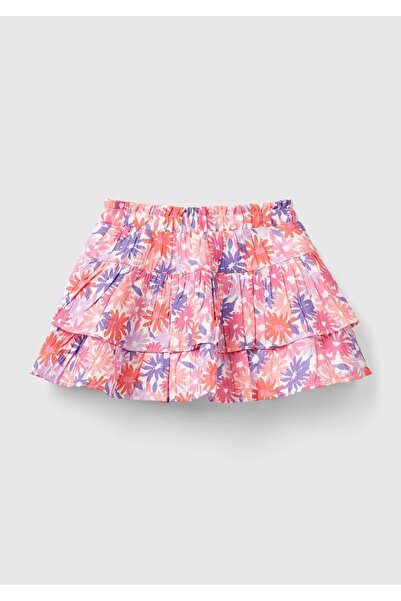 United Colors of Benetton Ροζ φλοράλ στάμπα - Ελαστική μέση και φούστα με βολάν