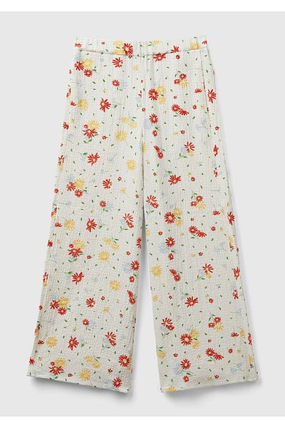 United Colors of Benetton Fata - Model mixt crem, talie elastica, pantaloni cu picioare late