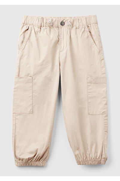 United Colors of Benetton Момчешки бежови панталони с джобове и шнур в талията