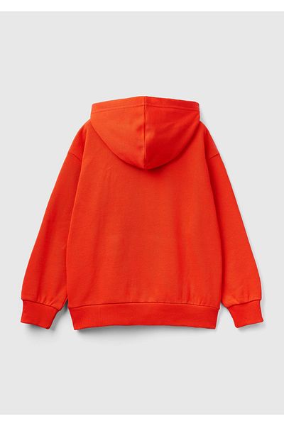 United Colors of Benetton Червен суитшърт с качулка и щампа на супергерой за момче