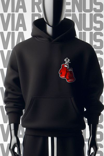 Vordevia Boxing Gloves 3 Thread Wide Fit - Front and Back Printed Black Hooded Sweatshirt
