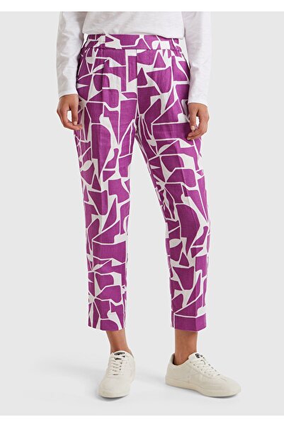 United Colors of Benetton Γυναικείο παντελόνι μωβ 100% λινό ελαστικό στη μέση...