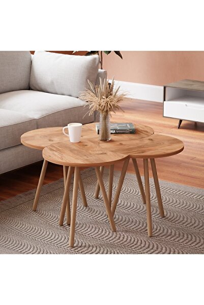 interGO Orta Sehpa Dörtlü Zigon Ahşap Ayaklı - Atlantik Çam