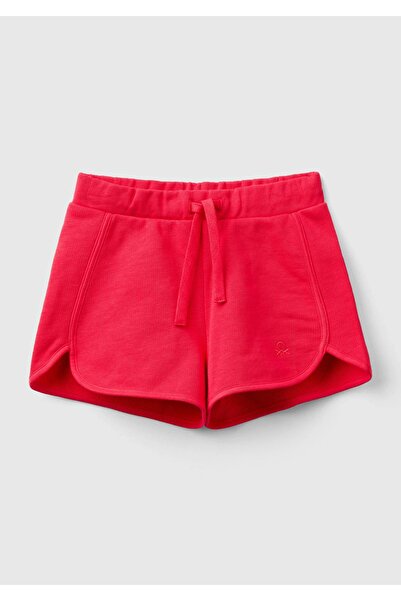 United Colors of Benetton Kız Çocuk Fuşya Logolu Sweat Şort