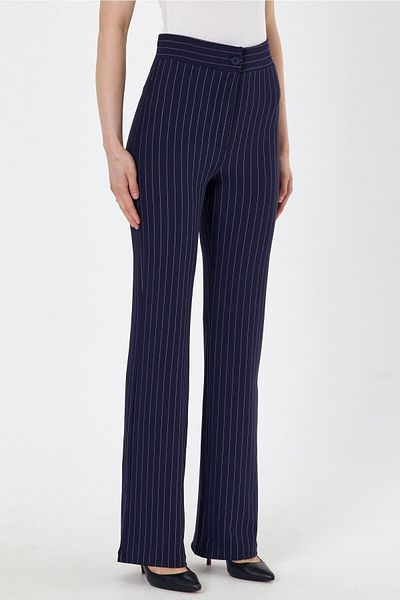 macharel jeans Women's Striped Navy Blue High Waist Slim-fit Flare Leg Palazzo Pants