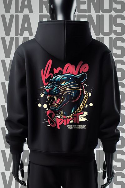 Vordevia Φούτερ με μαύρη κουκούλα Brave 3 νήματα φαρδιά εφαρμογή - Μπροστά και πίσω εμπριμέ
