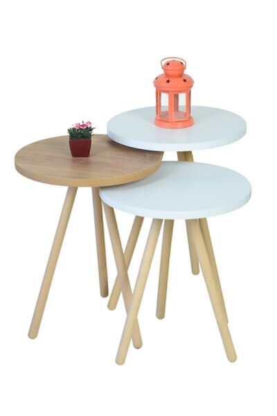 interGO Zigon Sehpa Ahşap Ayaklı Atlantik Çam Ve Beyaz