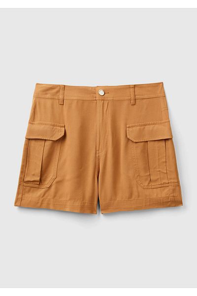 United Colors of Benetton Tan γυναικείο σορτς - 100% παχύρρευστο, ετικέτα λογότυπου, patch τσέπη