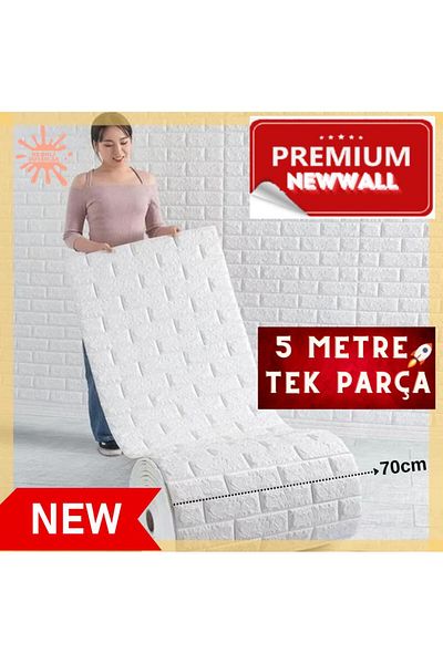 Renkli Duvarlar Hârtie Duar cu model de cărămidă albă flexibilă - 70x500cm (3,5 m2) Panou autoadeziv din spumă