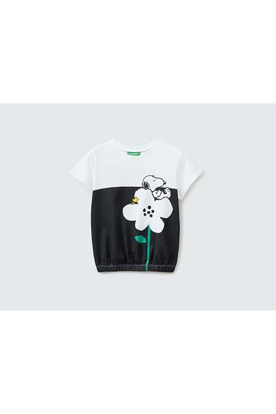 United Colors of Benetton Dziewczęca koszulka z nadrukiem Snoopy w blokach kolorów