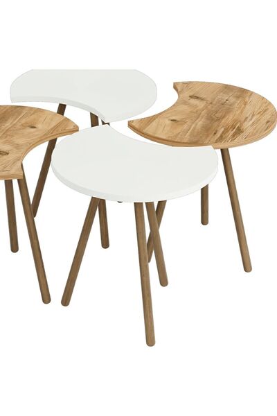 interGO Orta Sehpa Dörtlü Zigon Ahşap Ayaklı - Atlantik Çam Beyaz - Df41d01