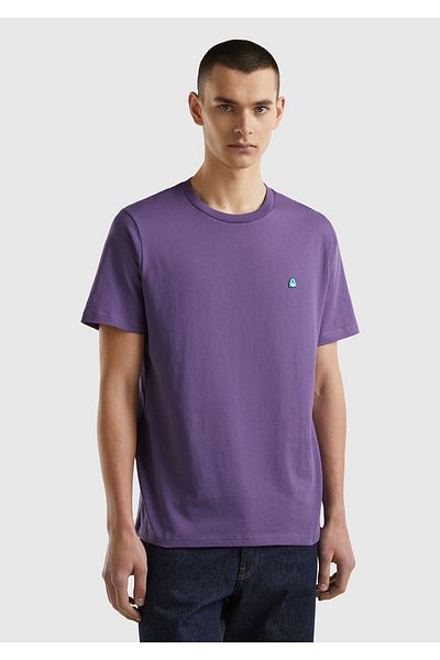 United Colors of Benetton Tricou violet cu logo Benetton pentru bărbați - 100% bumbac, decolteu
