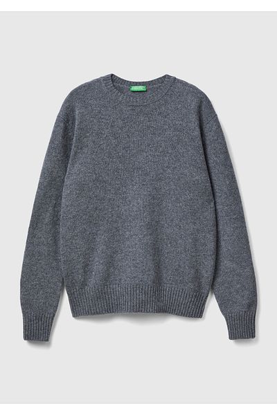 United Colors of Benetton Ανδρικό πουλόβερ Anthracite Melange Shetland - Ποδηλατικό γιακά