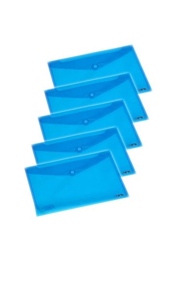 Noki A5 Blue Transparent Snap Envelope File 5 Pieces