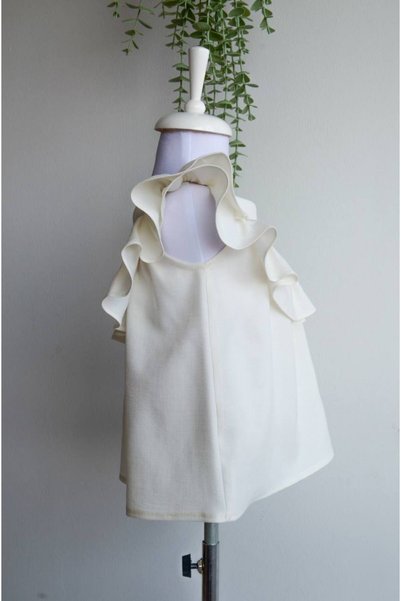 Aslı Türkoğlu Girl's White Ruffled Linen Dress - Summer Casual and Special Occasion 9 Months - 5 Years