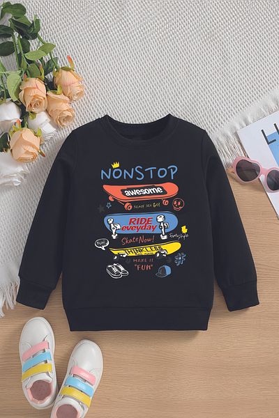 MYADA Стил Nonstop Ride - ежедневен детски суитшърт с качулка и принт 14563