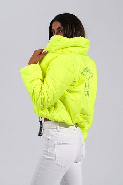 Keyifli Moda Palton de damă cu imprimeu cu piatră verde neon - guler