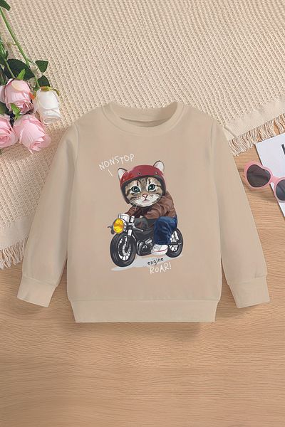MYADA Biker Kitten Printed Oversize Παιδικό Φούτερ - Hooded, Style Premium 14527