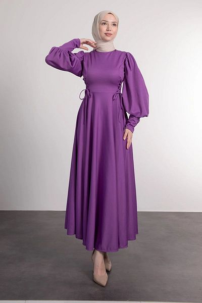 ZÜBİŞ BUTİK Waist Two Side Length Lace up Hijab Dress