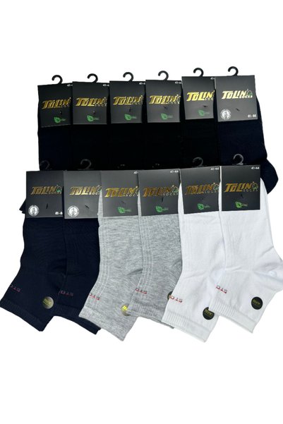 TOLIN Erkek 12 li Karışık Renkli Yarım Konç Bambu Patik Çorap Seti 10550-33