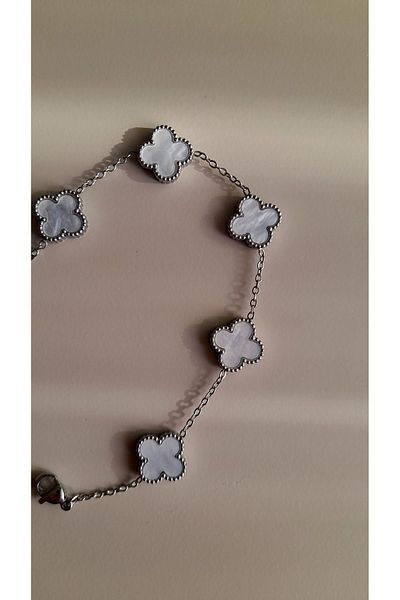 Opia JEWELRY سوار من الفولاذ باللون الفضي والأبيض بتصميم VC