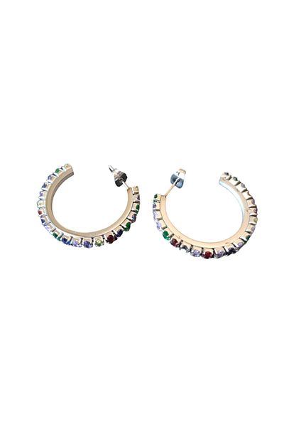 petrimor Steel Colored Jewelled Hoop Earrings