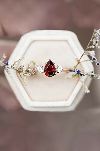 Eva Jewelry Mistik Topaz Garnet Taşlı Ayarlanabilir 14 K Rose Altın Kaplama K...